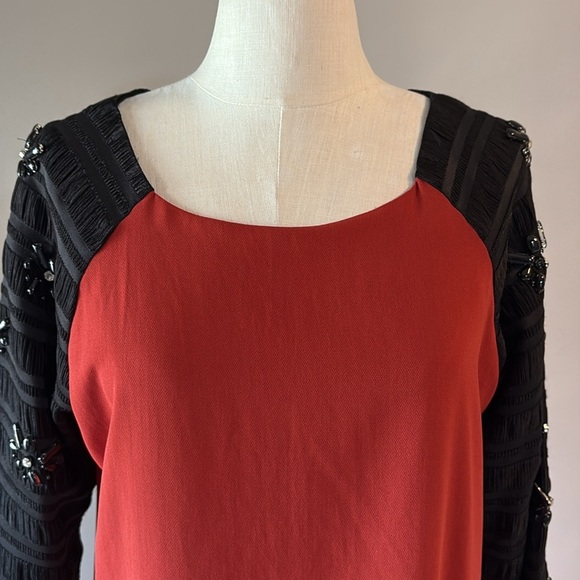 Line & Dot color block muni dress embellished beaded accent statement sleeves M - Picture 9 of 17